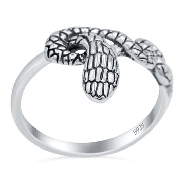 Snake Oxidized Band Solid 925 Sterling Silver Thumb Ring (14mm)